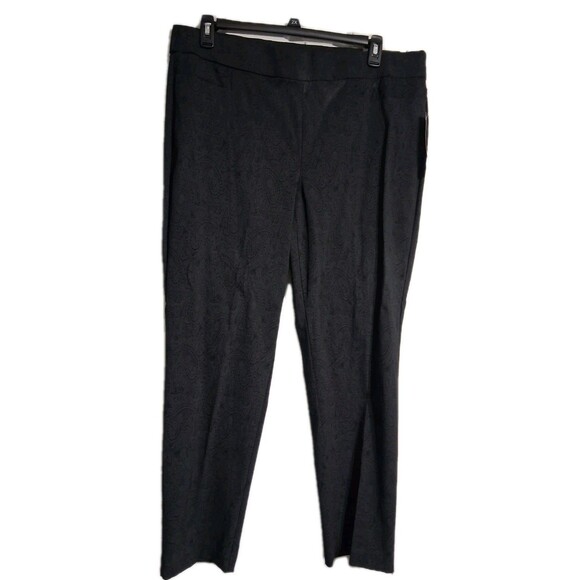 NWT Women's Kim Rogers Curvy Black Paisley Pull-On Pants Size 18WS 18W Short - Picture 1 of 7